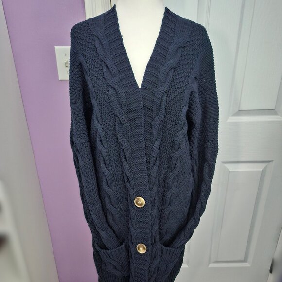 Agnes & Dora Dark Blue Large Knit Long Sleeve Cardigan - Picture 5 of 7